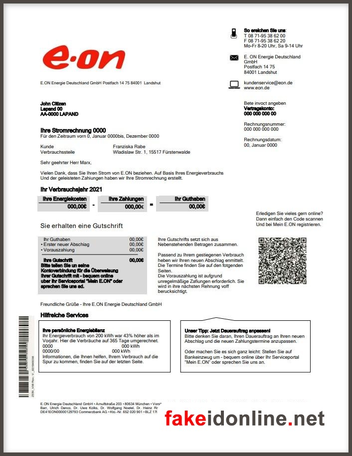 Germany Utility Bill PSD Template - Germany Proof of Address